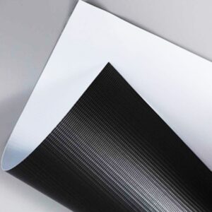 LONA FRONTLIT 380 G/M2, BRANCO BRILHANTE, VERSO PRETO, COM TECIDO 300X500, 18X12 EM ROLO DE 2,50X50M